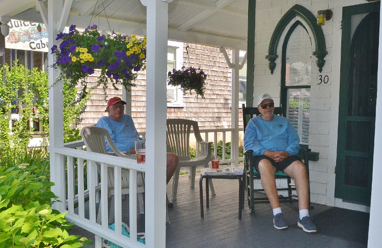 on the porch of the Dirty Dog